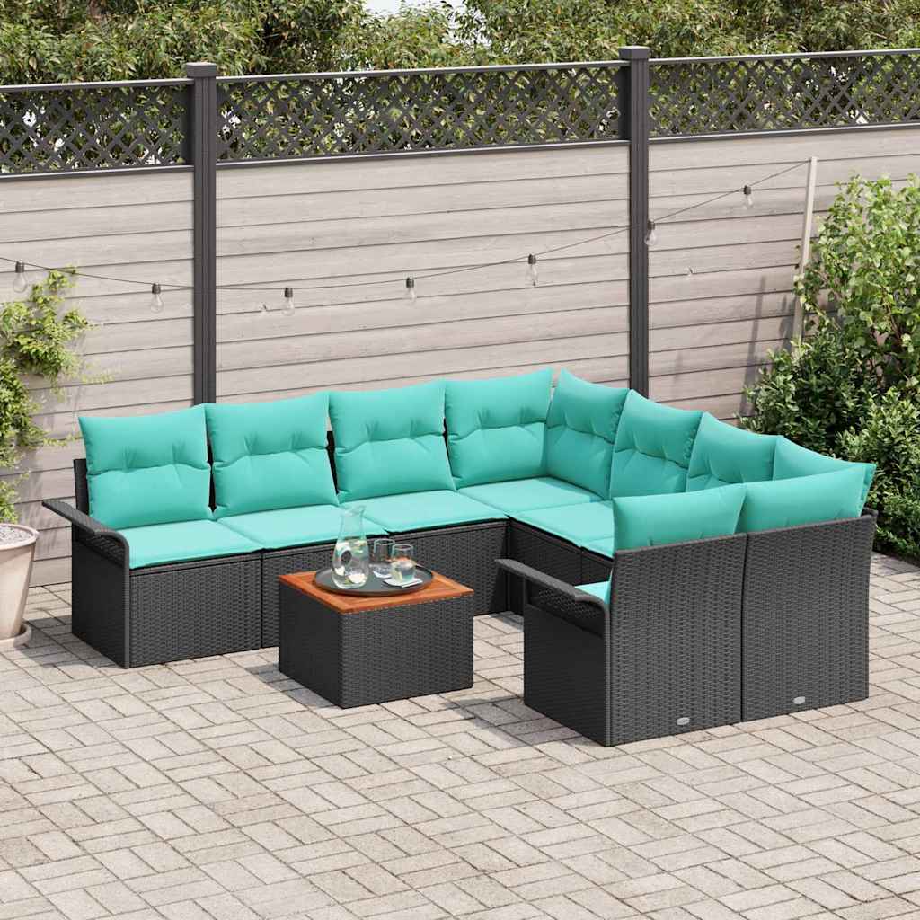 vidaXL Tuinbank Set met kussen 9 pcs Grijs poly rattan