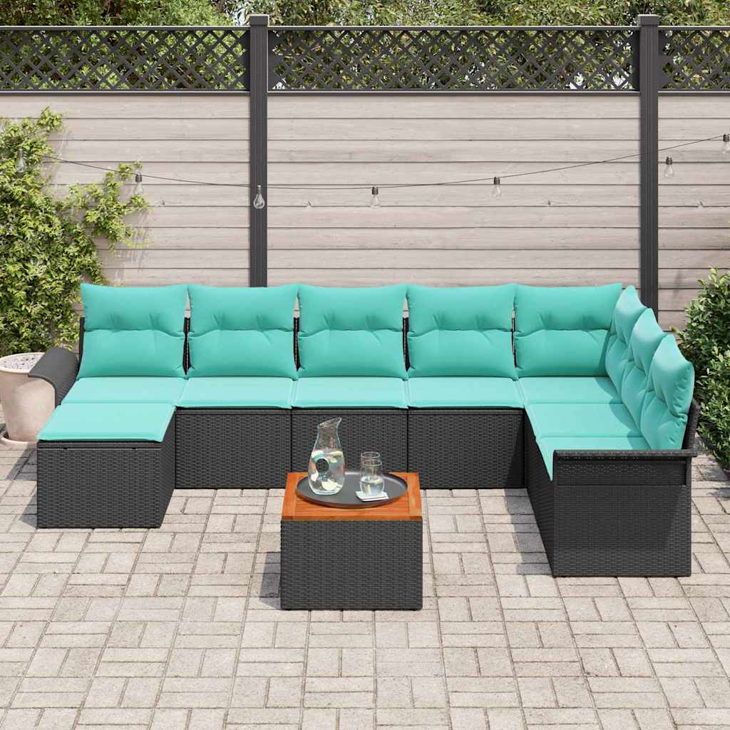 vidaXL Tuinbank Set met kussen 9 pcs Grijs poly rattan