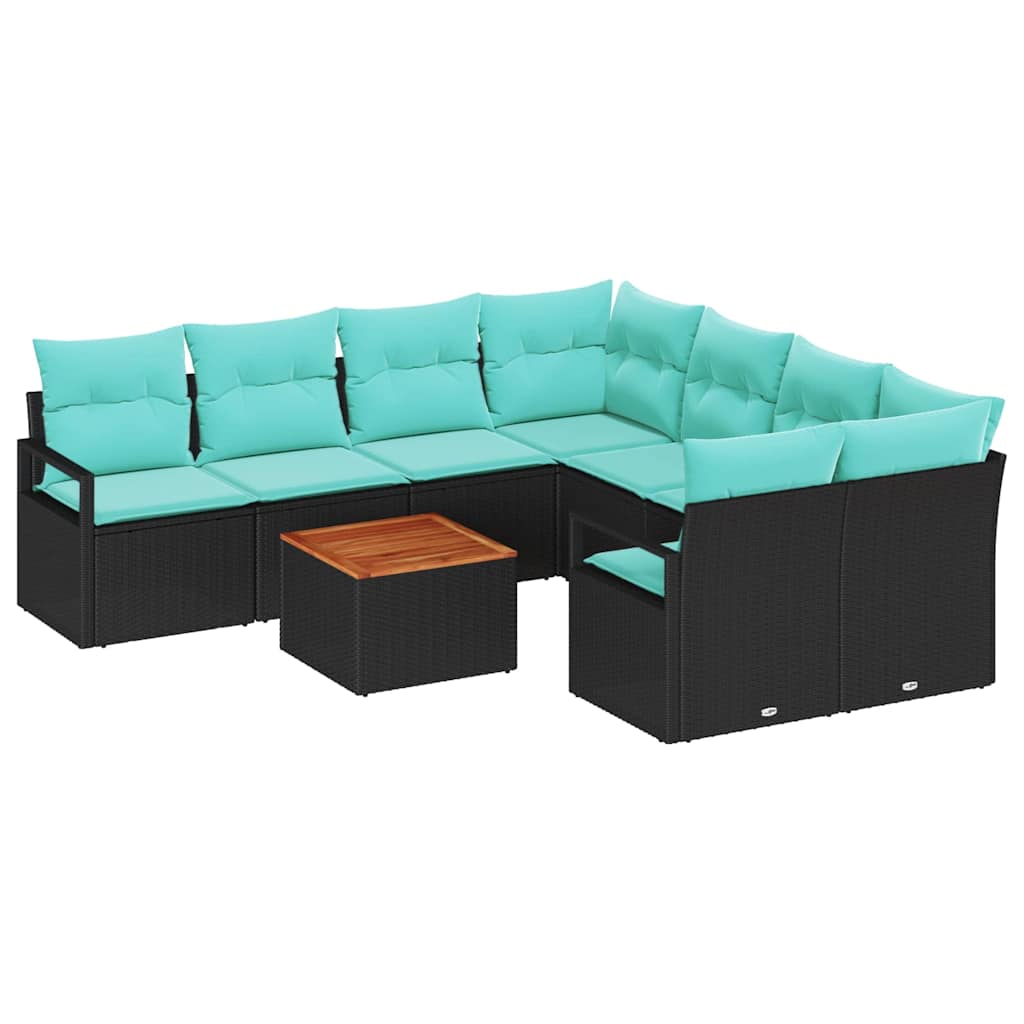 vidaXL Tuinbank Set met kussen 9 pcs Grijs poly rattan