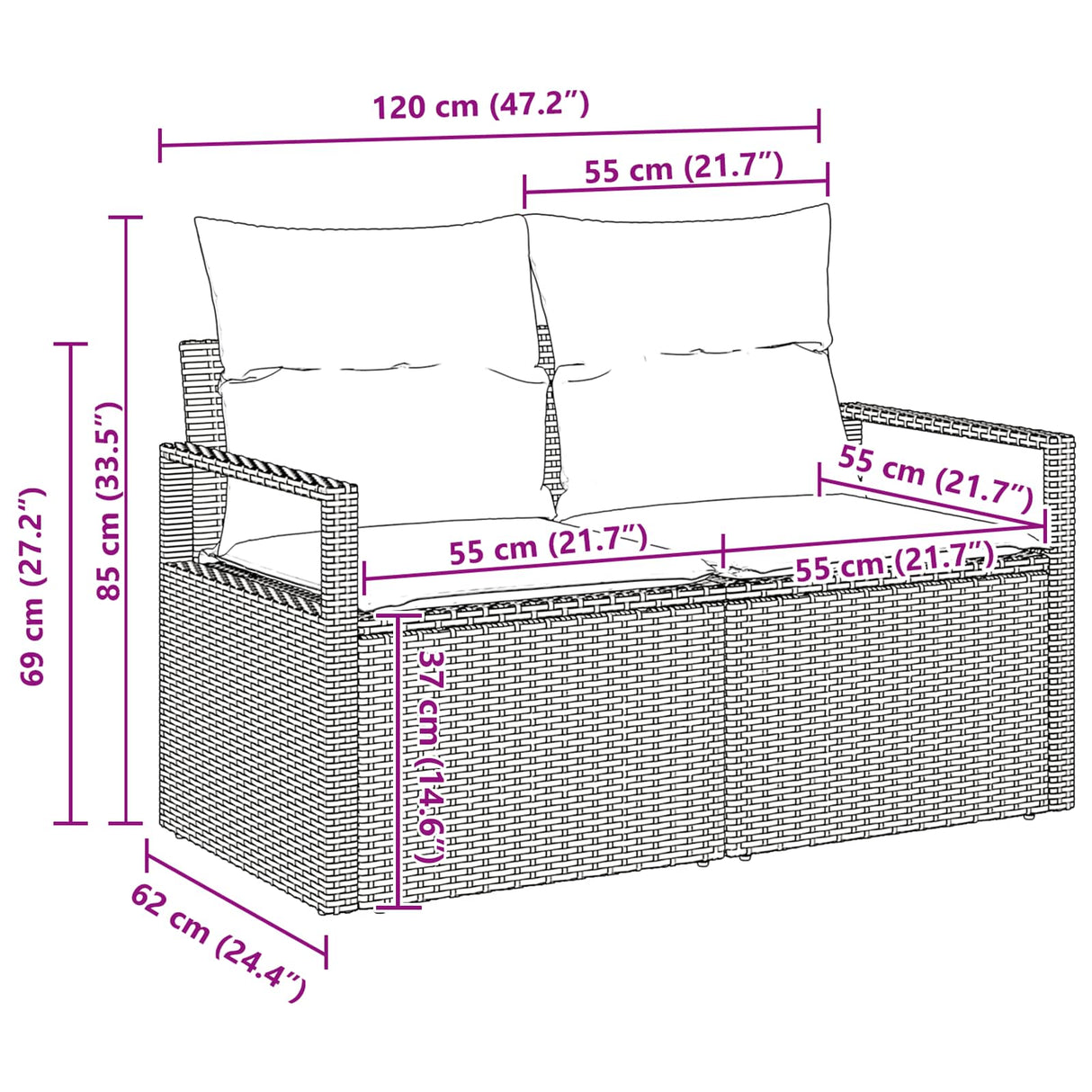 vidaXL Garden Sofa Set with cushions 9 pcs Grey poly rattan