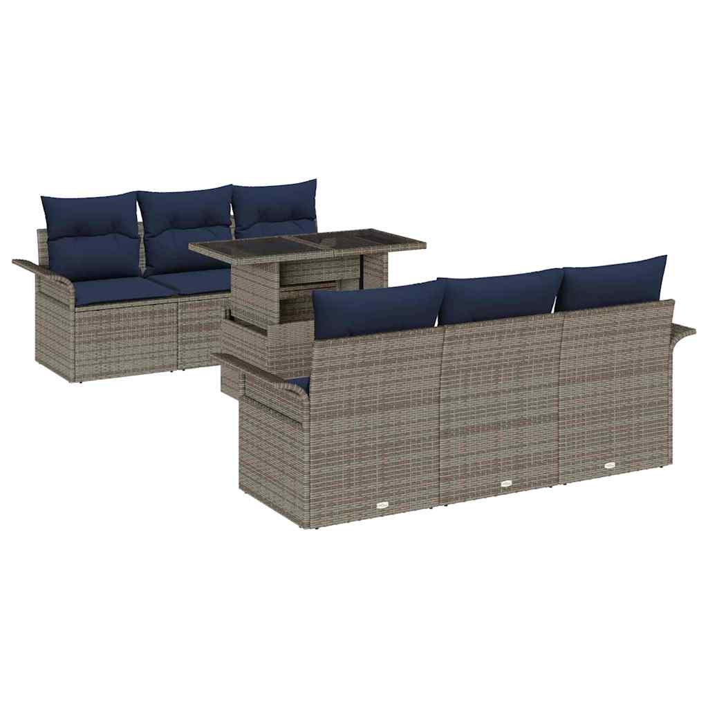 vidaXL Tuinbank Set met kussen 7 pcs Bruin poly rattan