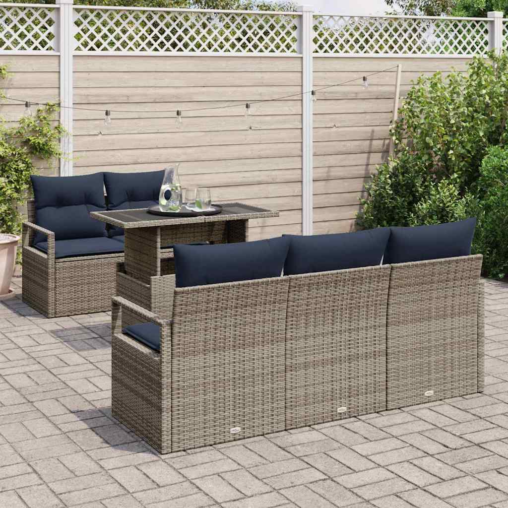 vidaXL Tuinbank Set met opslag 6 pcs Bruin en Rood poly rattan