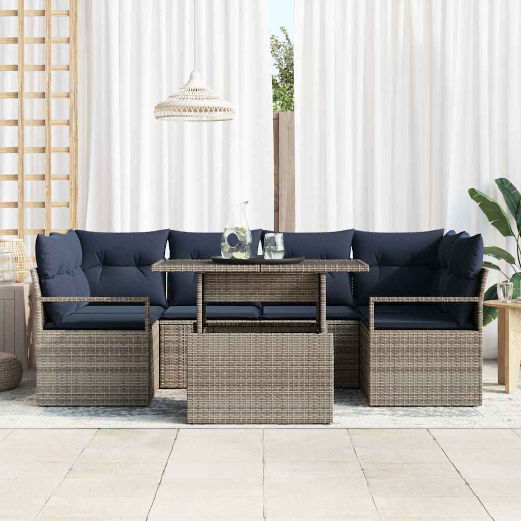 vidaXL Tuinbank Set met kussen 7 pcs Bruin en rood poly rattan