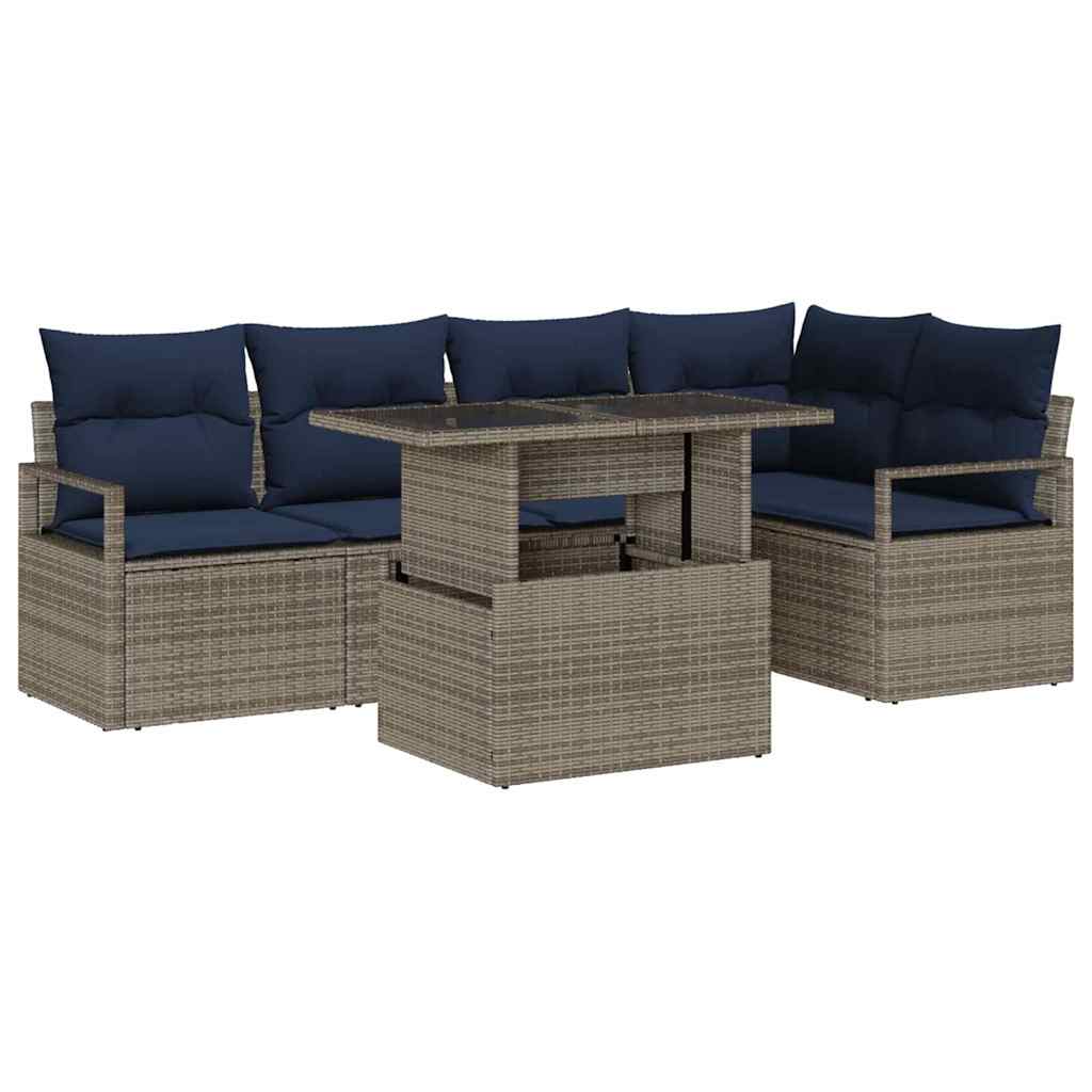 vidaXL Tuinbank Set met kussen 6 pcs Bruin en Rood poly rattan
