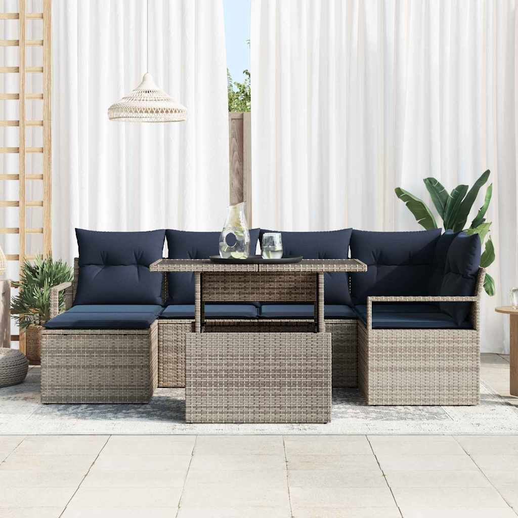 vidaXL Tuinbank Set met opslag 7 pcs Bruin en Rood Poly rattan