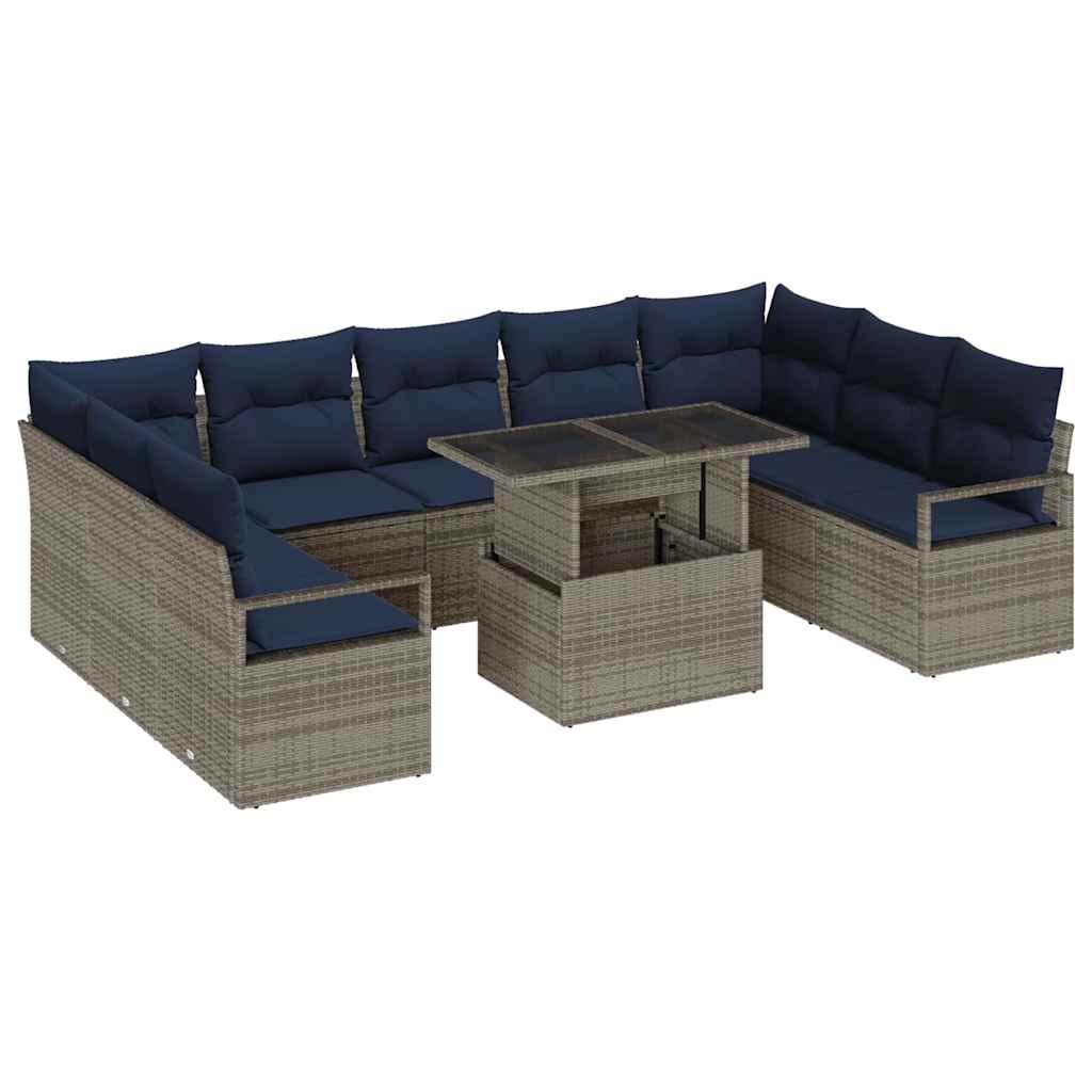 vidaXL Tuinbank Set met opslag 10 pcs Bruin en Rood Poly rattan