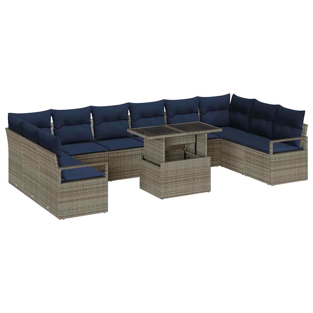 vidaXL Salon de jardin avec coussins 11 pcs Marron et Rouge en résine tressée