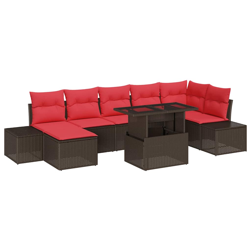vidaXL Tuinbank Set met kussen 8 pcs Bruin en Rood poly rattan