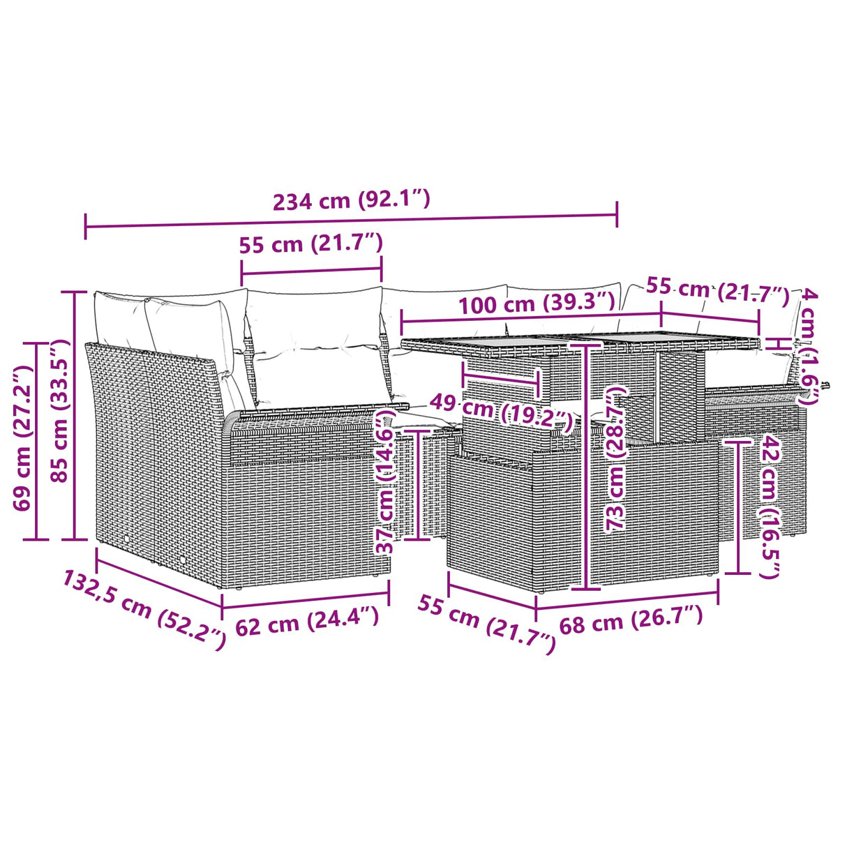 vidaXL Garden Sofa Set with Cushions 7 pcs Grey and Navy Blue