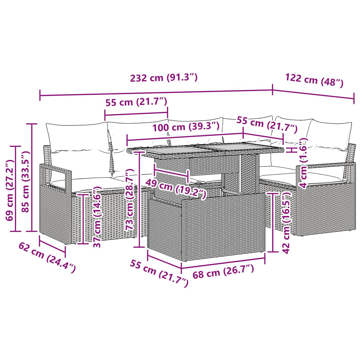 vidaXL Garden Dining Set with Cushions 6 pcs Grey and Navy Blue