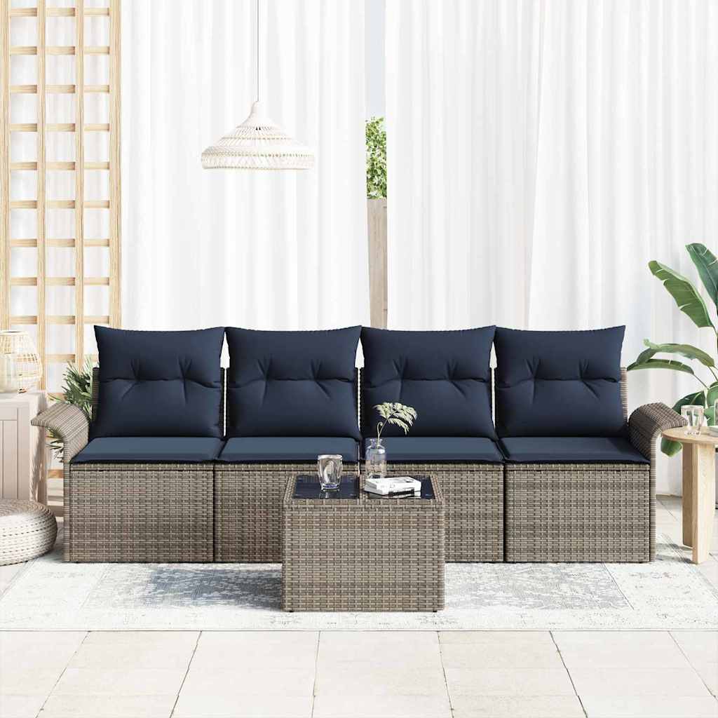 vidaXL Tuinbank Set met kussen 5 pcs Beige en Rood poly rattan