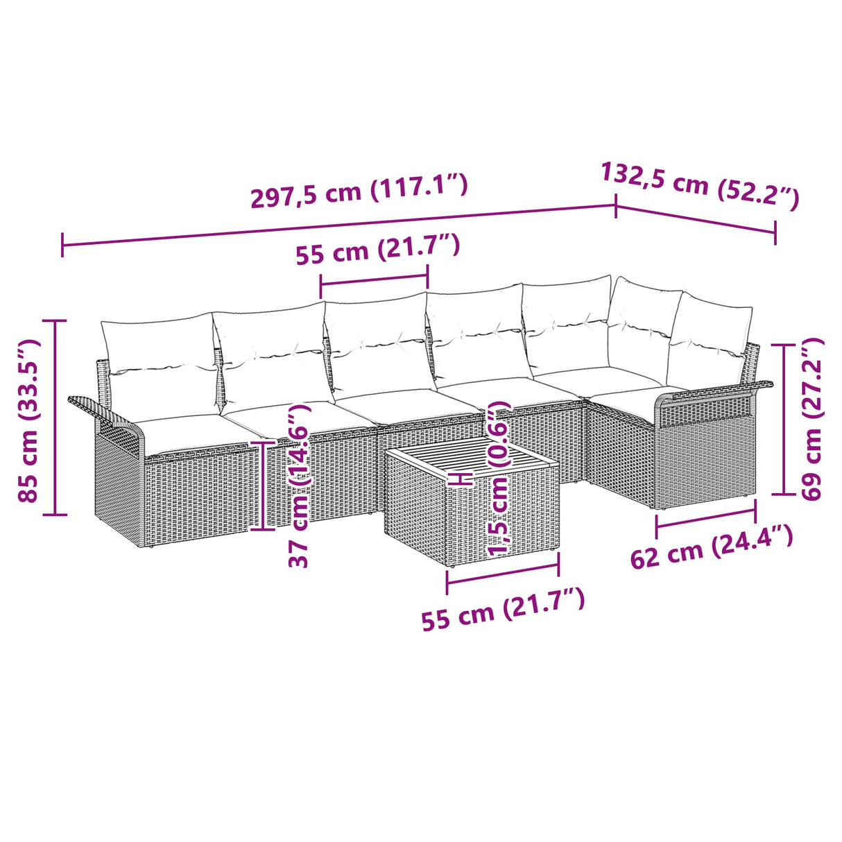 vidaXL Garden Sofa Set with Storage 7 pcs Grey and Dark Blue poly rattan