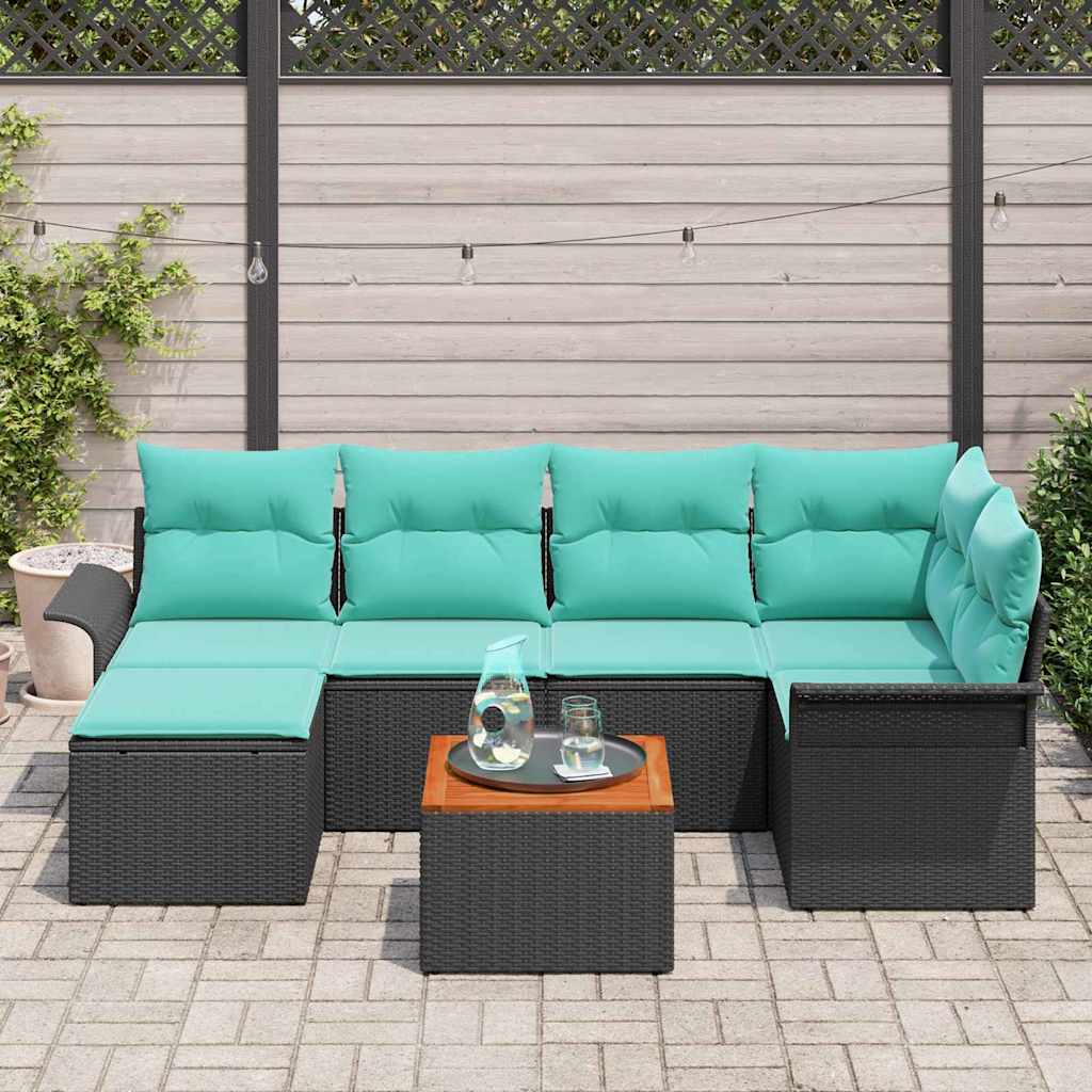 vidaXL Garden Storage Sofa Set 7 pcs Grey and Navy Blue Poly Rattan