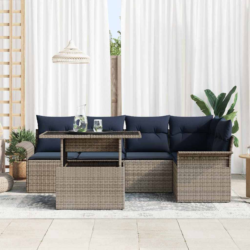 vidaXL Tuinbank Set met kussen met opslag 6 pcs Bruin Poly Riet