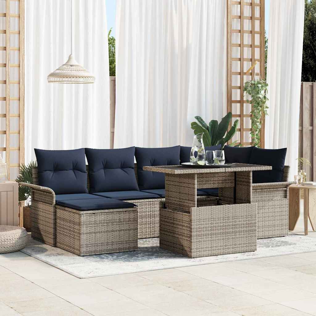 vidaXL Tuinbank Set met kussen met opslag 7 pcs Bruin Poly Riet
