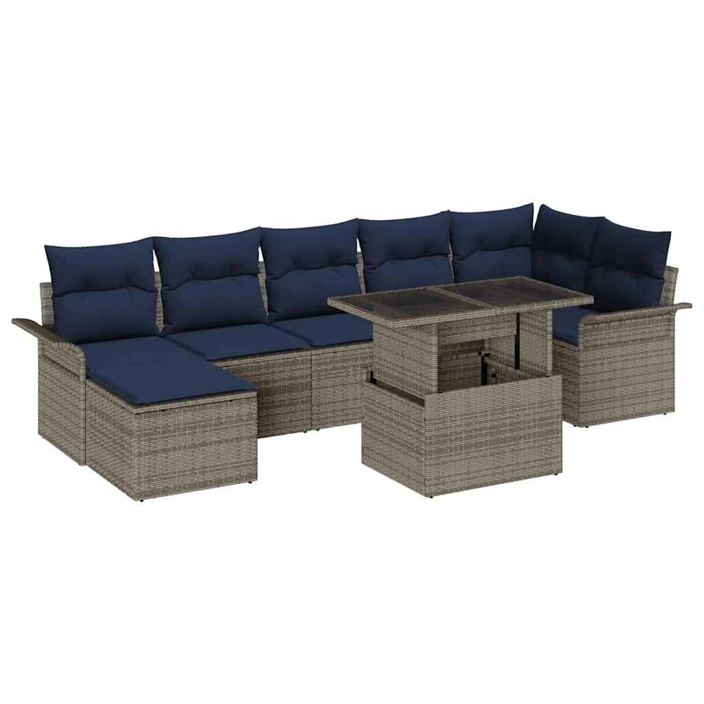 vidaXL Tuinbank Set met kussen met opslag 8 pcs Bruin Poly Riet