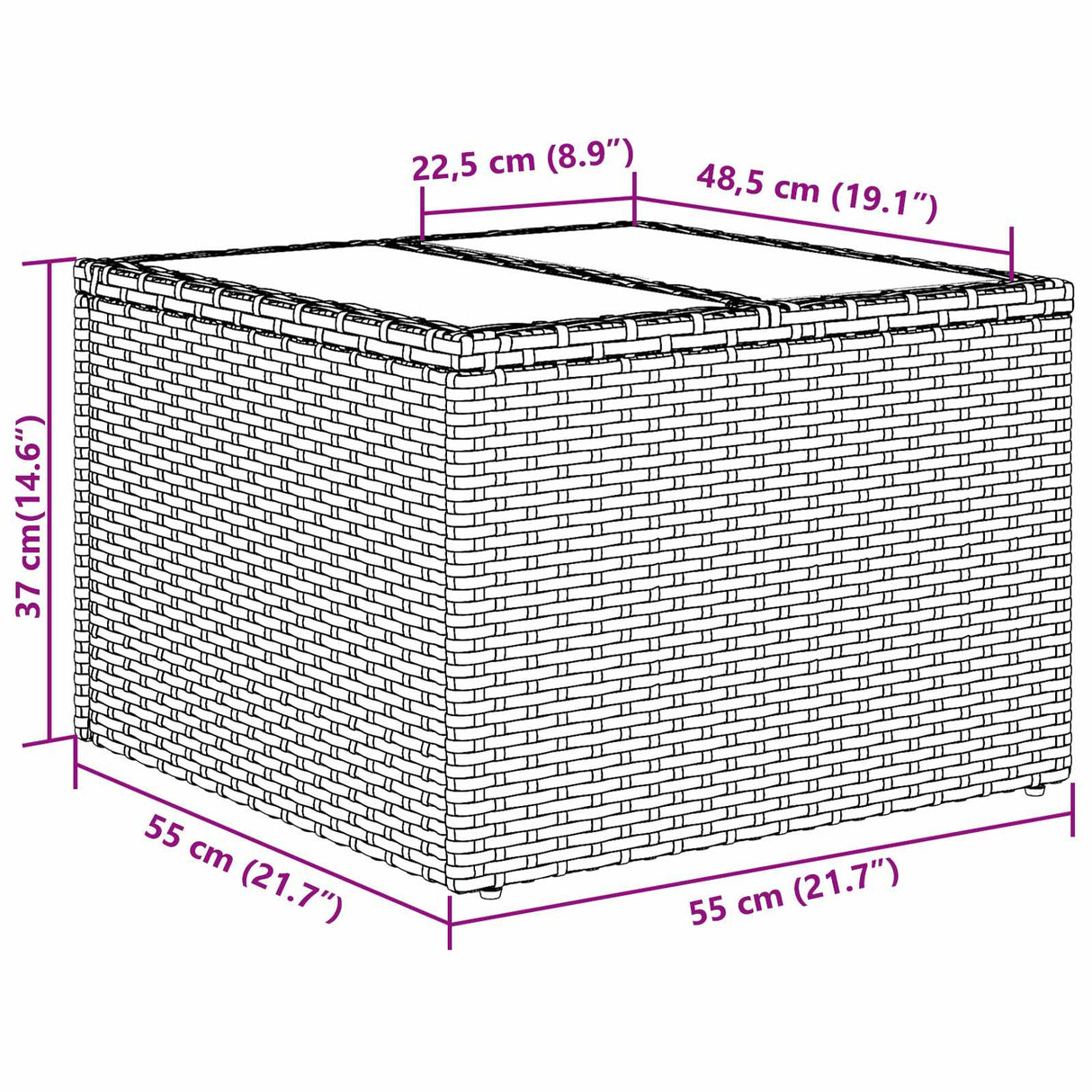 vidaXL Bankstel met kussen met opslag Bruin en Rood poly rattan