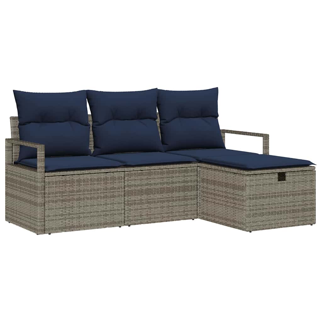 vidaXL Bankstel met kussen met opslag 4 pcs Bruin en Rood poly rattan