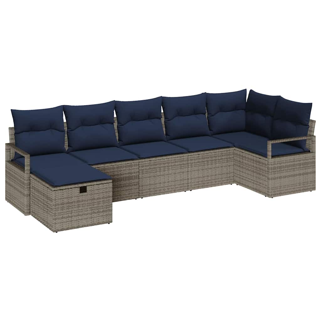 vidaXL Bankstel met kussen met opslag 7 pcs Bruin en Rood poly rattan