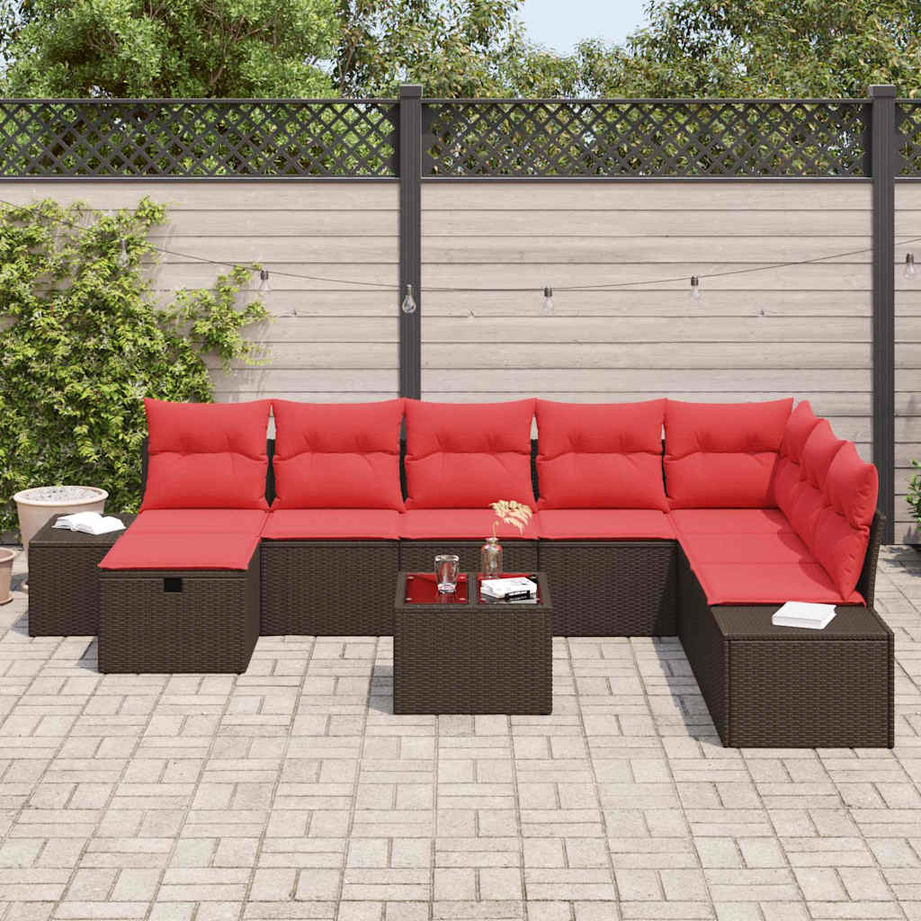 vidaXL Garden Lounge Set with cushions 8 pcs Brown poly rattan