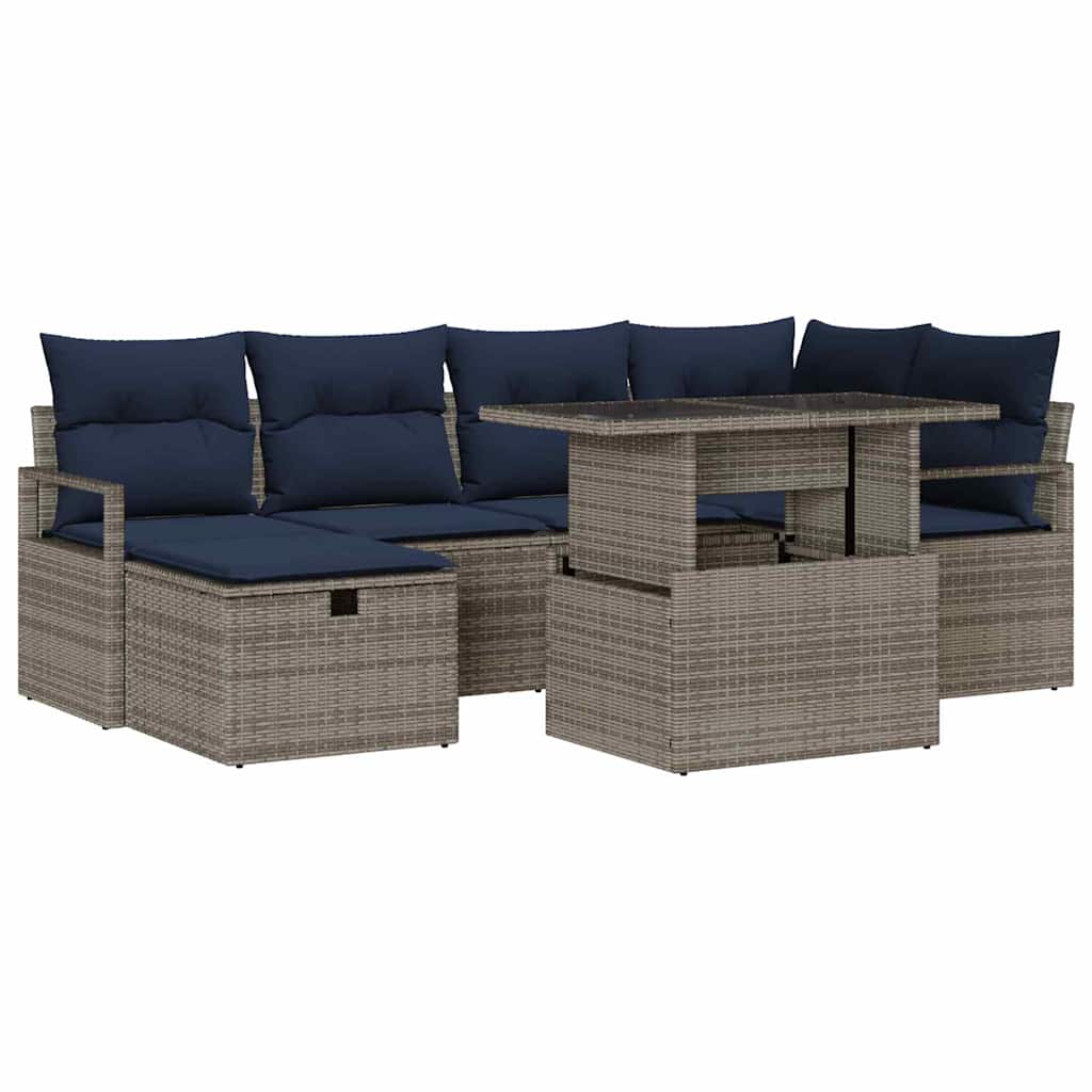 vidaXL Garden Bench Set with Cushion and Storage 7 pcs Brown Poly Rattan