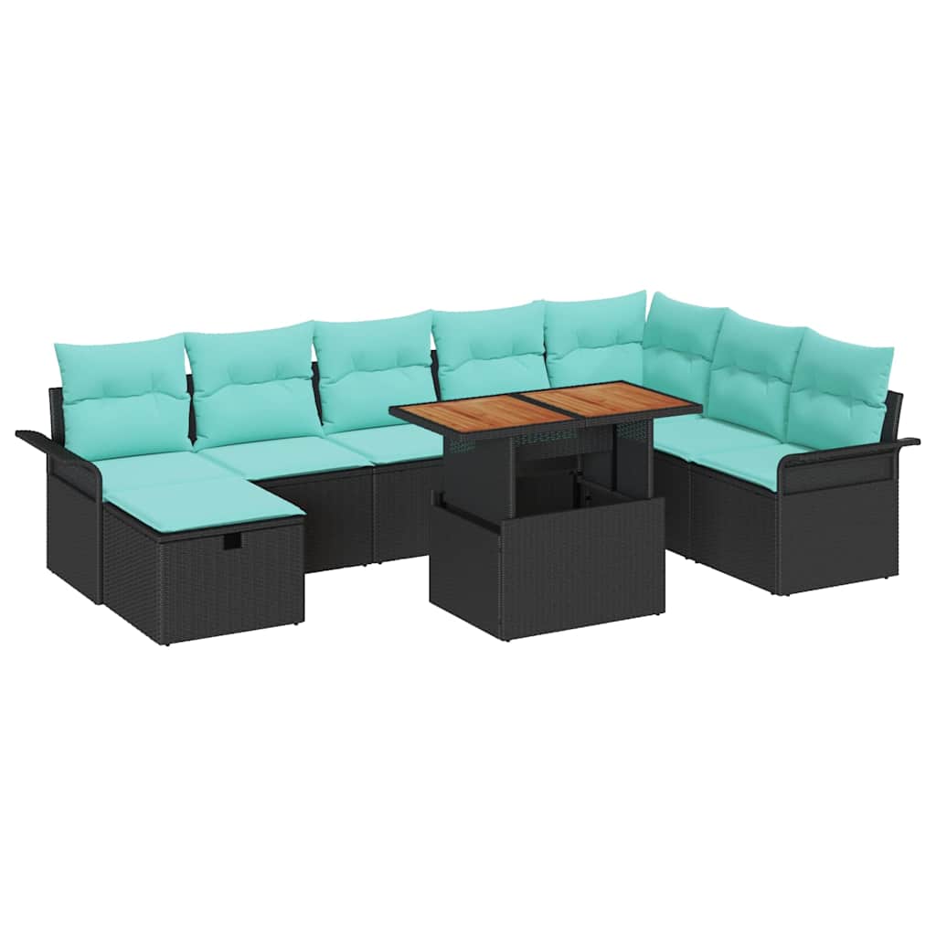 vidaXL Tuinbank Set met kussen met opslag 9 pcs Grijs poly rattan