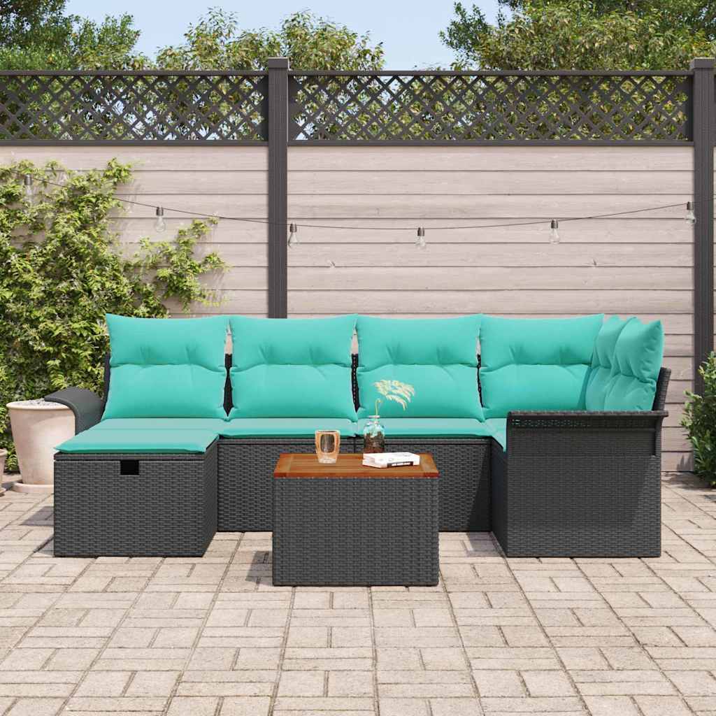 vidaXL Tuinbank Set met kussen met opslag 7 pcs Grijs Poly rattan