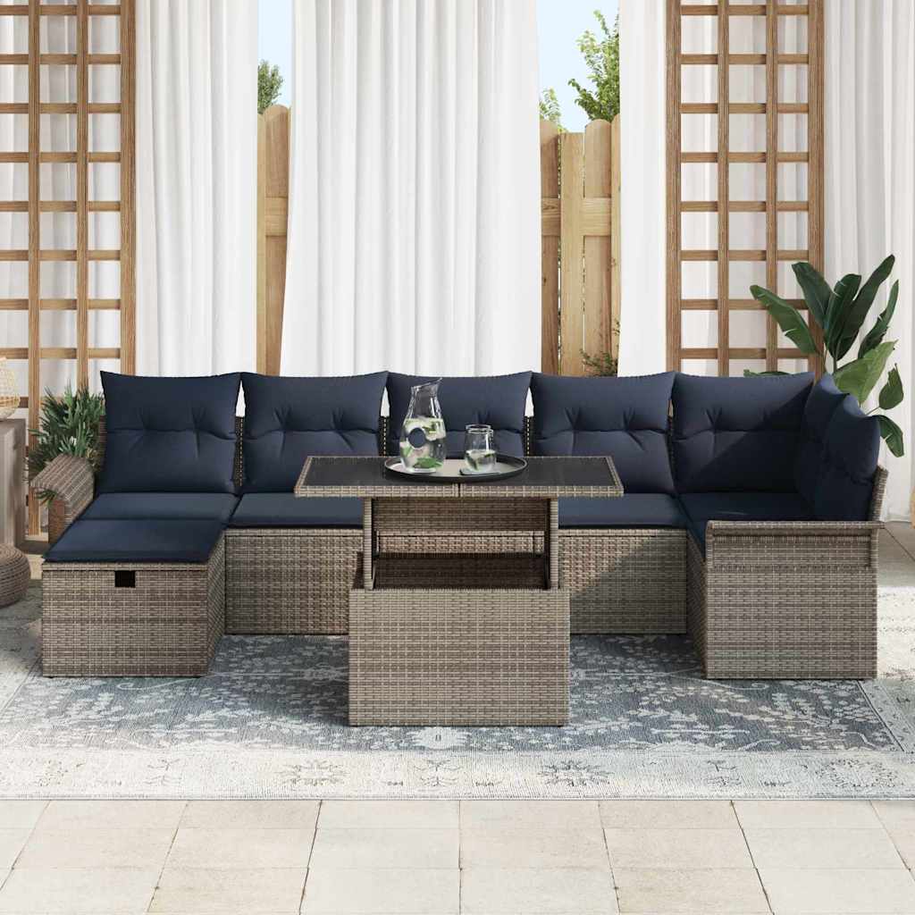 vidaXL Tuinbank Set met kussen met opslag 8 pcs Bruin Poly rattan