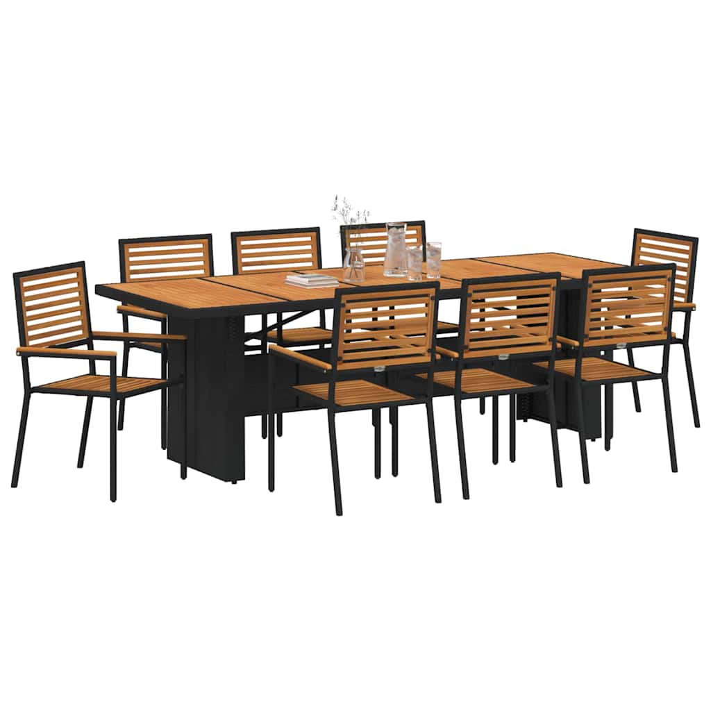 vidaXL Garden Dining Set 9 pcs Black and Brown poly rattan