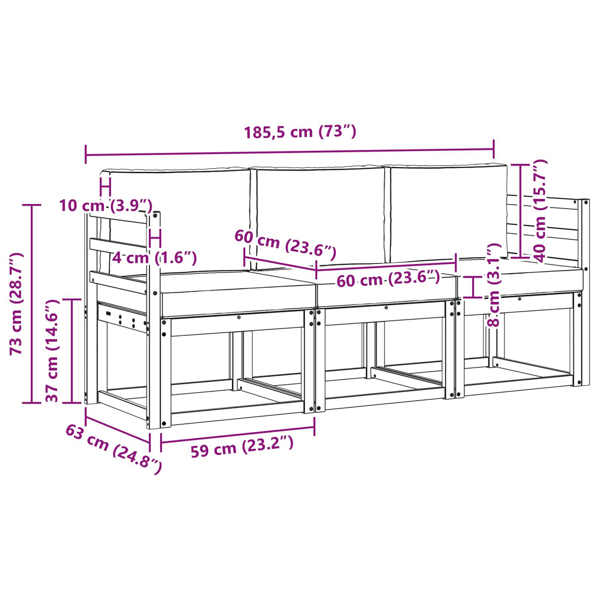 vidaXL Ensemble de canapés de jardin 3 pcs Bois d'acacia massif Naturel