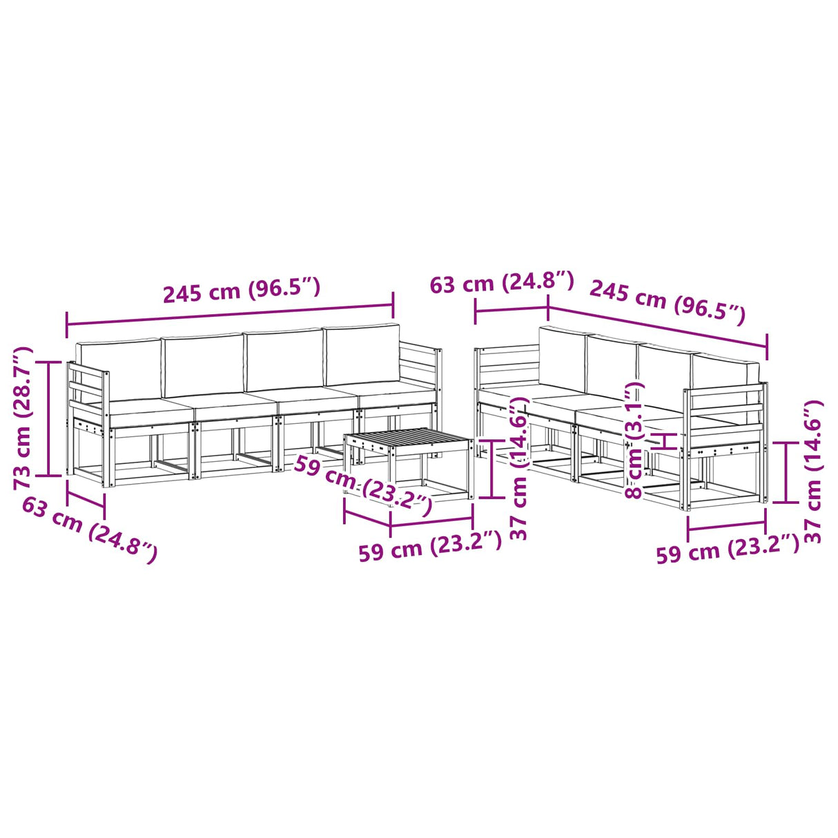 vidaXL Outdoor Sofa Set 9 pcs Natural Solid Acacia Wood