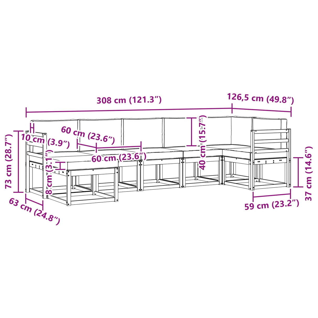 vidaXL Outdoor Sofa Set 7 pcs Natural Solid Acacia Wood