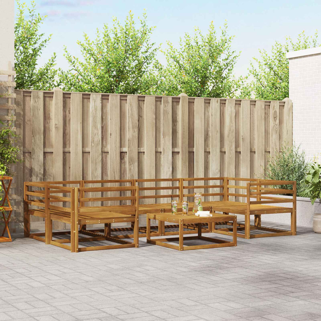 vidaXL Ensemble de 7 bancs de jardin en bois d'acacia massif Naturel