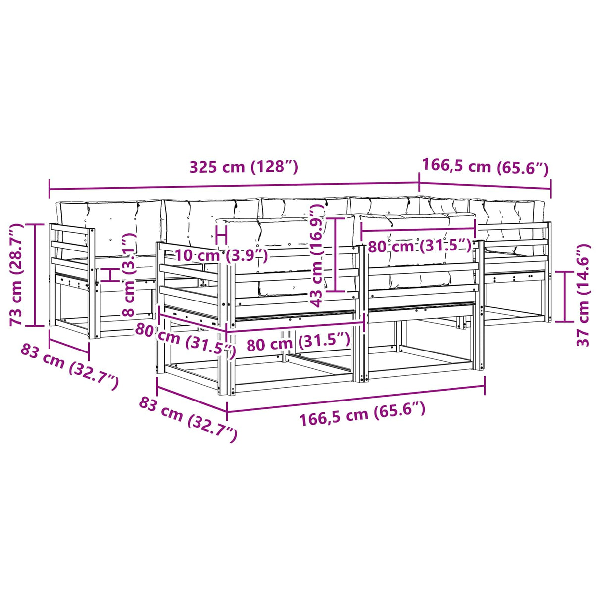 vidaXL Ensemble de 7 bancs de jardin en bois d'acacia massif Naturel
