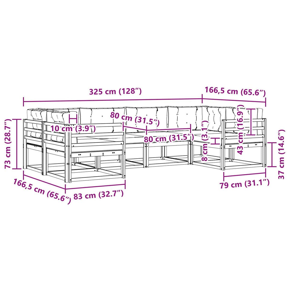 vidaXL Outdoor Sofa Set 6 pcs Natural Solid Acacia Wood
