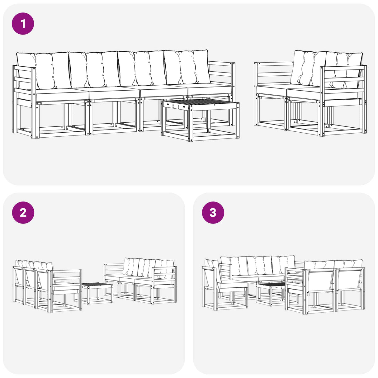 vidaXL Buiten bank set met kussen 7 pcs Natuurlijk en Crème
