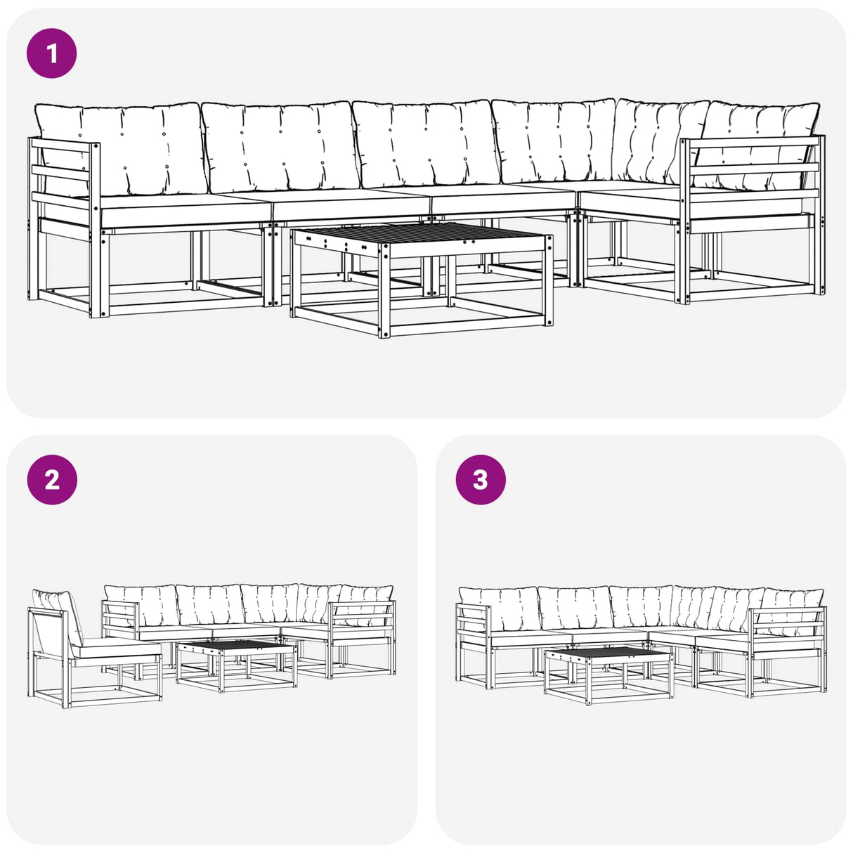 vidaXL Buiten bank set met kussen 6 pcs Natuurlijk en Crème
