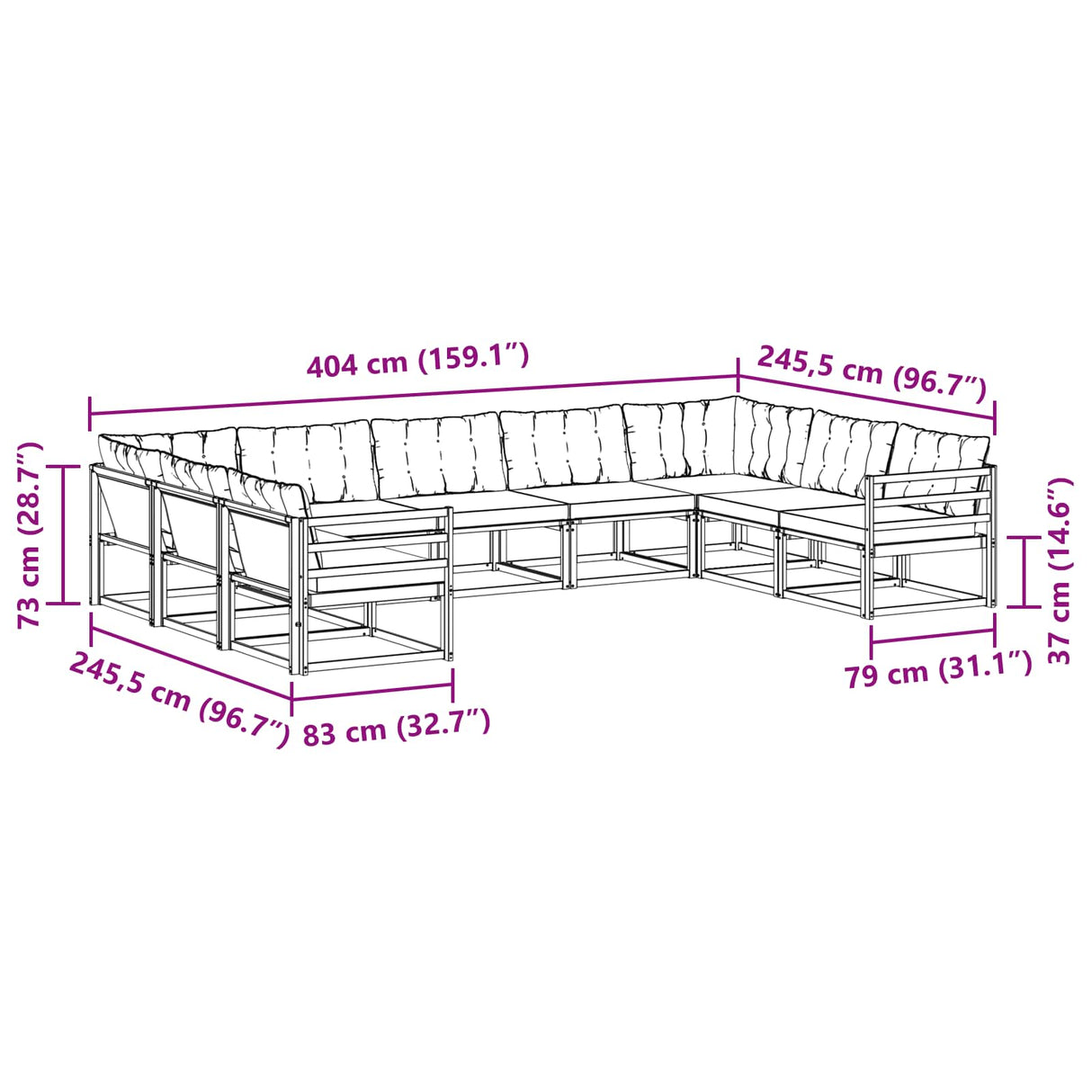 vidaXL Buiten bank set met kussen 9 pcs Natuurlijk en Crème