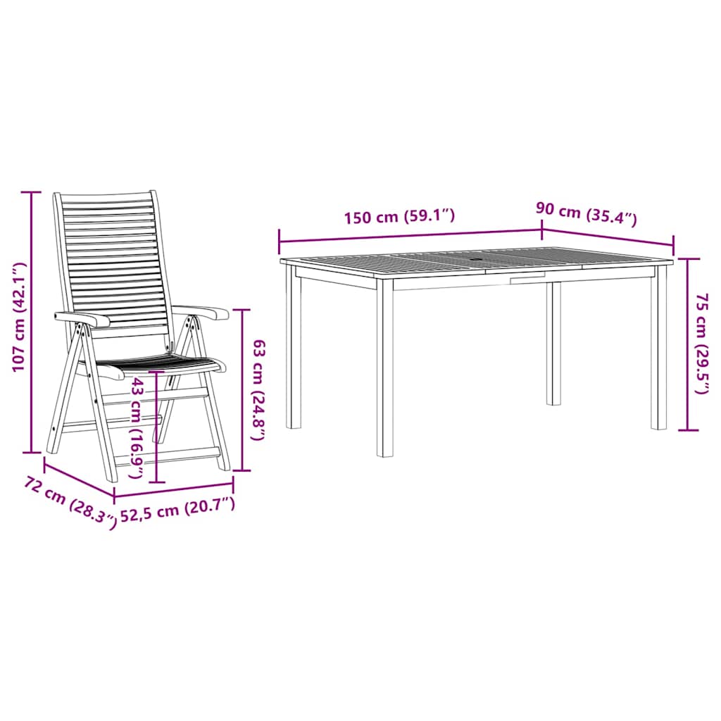 vidaXL Tuin Eettafel Set 5 pcs Bruin Massief Acacia Hout