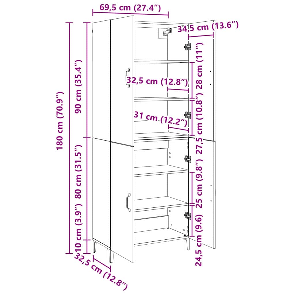 vidaXL Highboard 2 pcs Oud hout Bewerkt hout