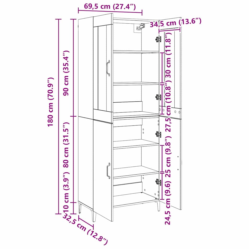 vidaXL Highboard 2 pcs Oud hout Bewerkt hout