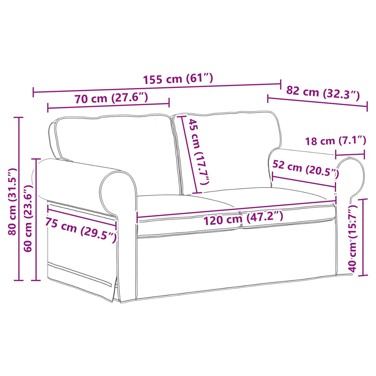 vidaXL Sofa 2 pcs Light Grey 155 x 82 x 80 cm Fabric