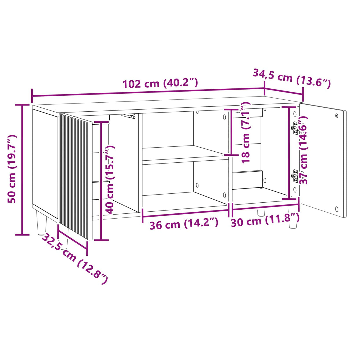 vidaXL TV Cabinet Sonoma Oak 102 x 34.5 x 50 cm Engineered Wood