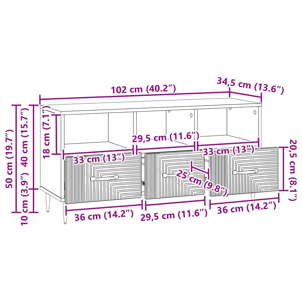 vidaXL TV Kast met lade Zwart 102 x 34,5 x 50 cm Bewerkt hout