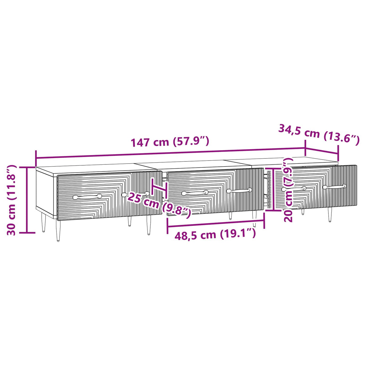 vidaXL TV Kast met lade Zwart 147 x 34,5 x 30 cm Bewerkt hout