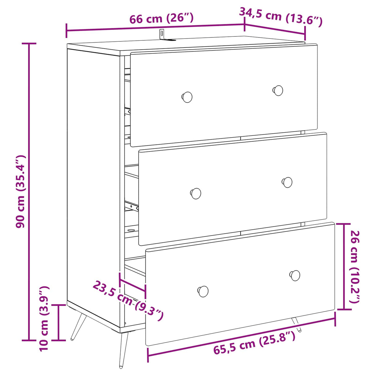 vidaXL Ladekast Zwart 66 x 34,5 x 90 cm Bewerkt hout