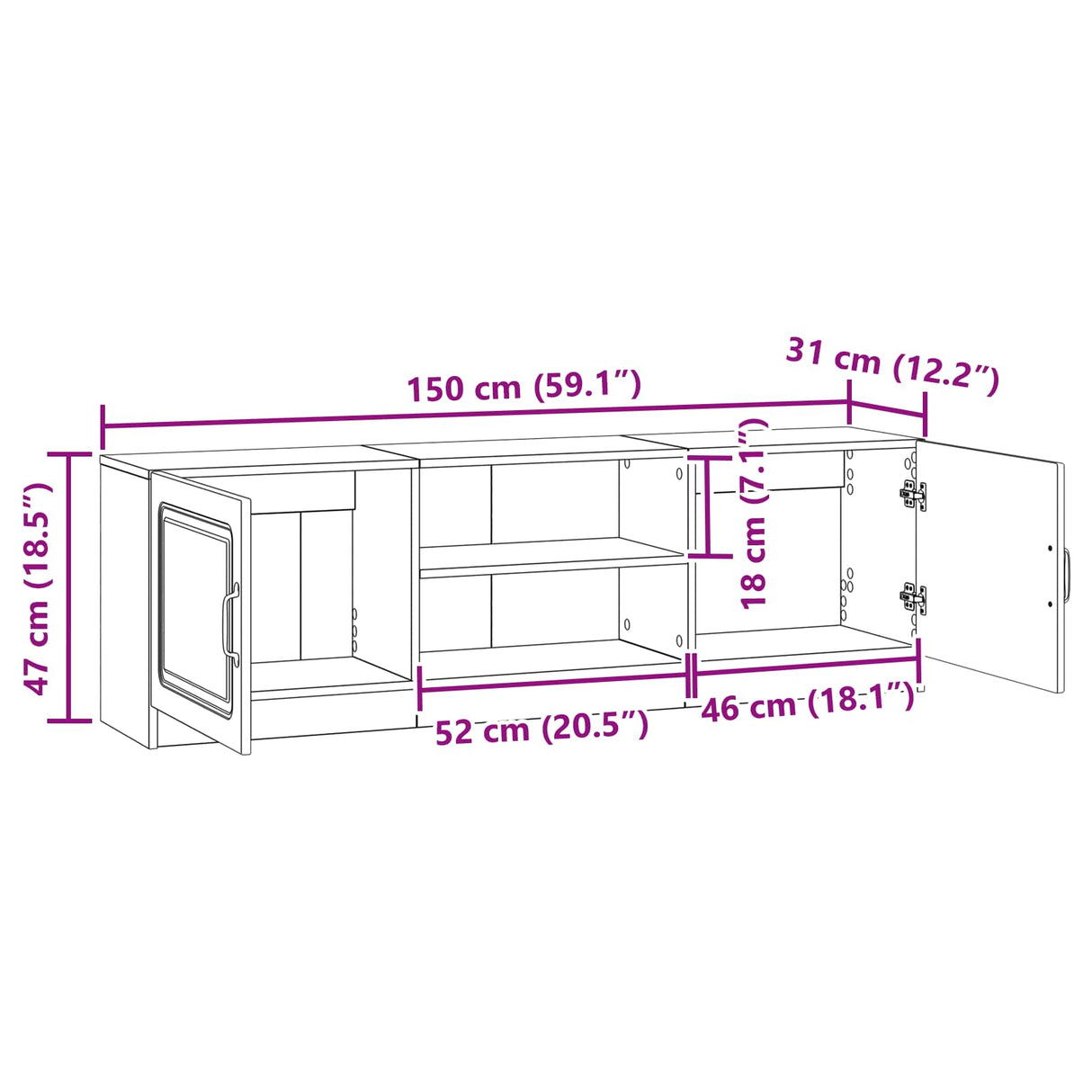 vidaXL TV Kast Zwart 150 x 31 x 47 cm Bewerkt hout