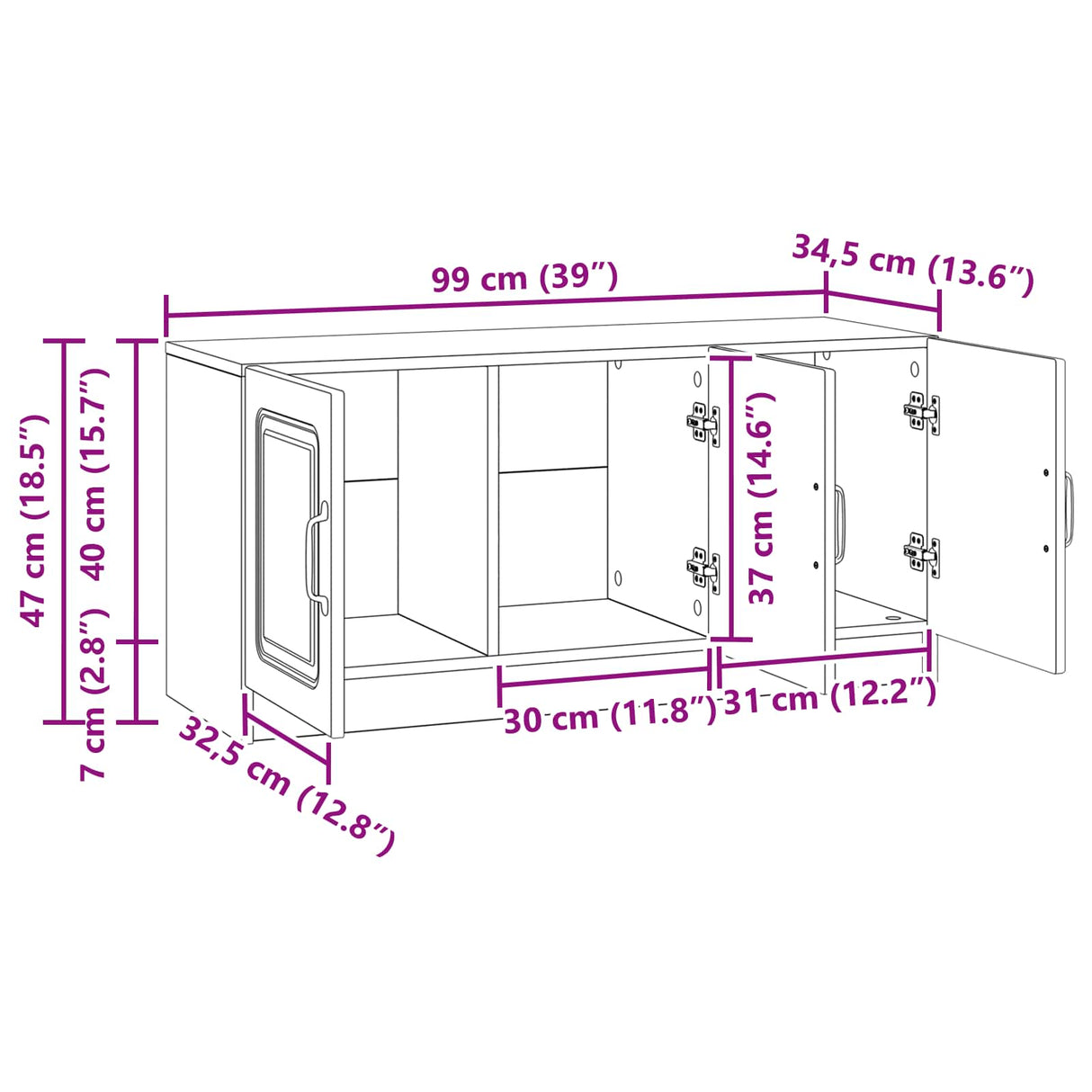 vidaXL TV Kast Zwart 99 x 34,5 x 47 cm Bewerkt hout