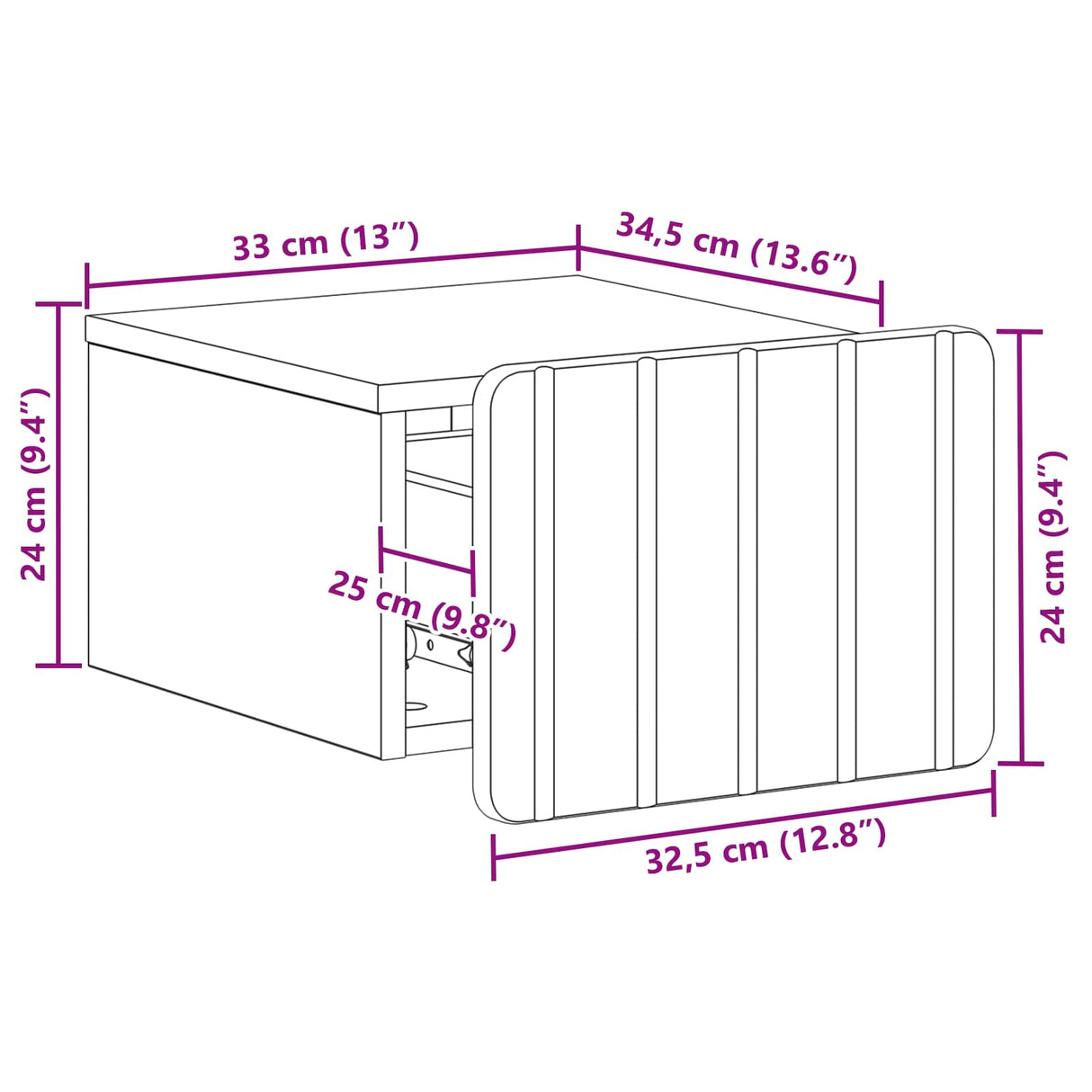 vidaXL Muurbevestigde Nachttafel met lade 2 pcs Wit 33 x 34,5 x 24 cm