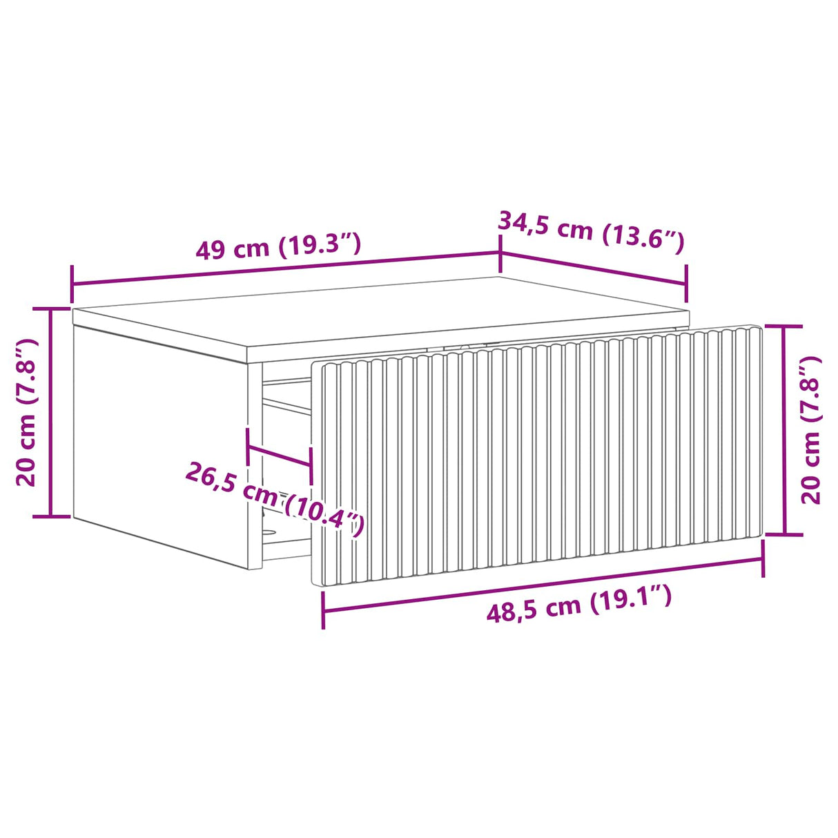 vidaXL Muurbevestigde Nachttafel met lade 2 pcs Wit 49 x 34,5 x 20 cm